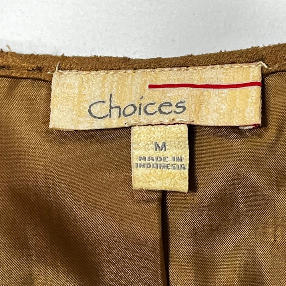 Choices Womens Camel Brown Perforated Faux Suede Draped Open Front Jacket M - Picture 5 of 8